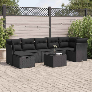 vidaXL 8-delige Loungeset met kussens poly rattan zwart