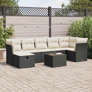 vidaXL 8-delige Loungeset met kussens poly rattan zwart