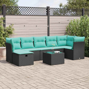 vidaXL 8-delige Loungeset met kussens poly rattan zwart
