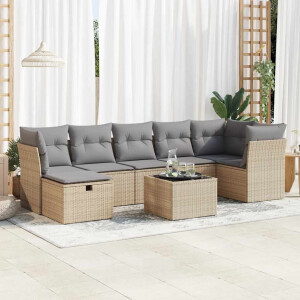 vidaXL 8-delige Loungeset met kussens poly rattan beige