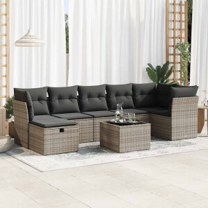 vidaXL 8-delige Loungeset met kussens poly rattan grijs