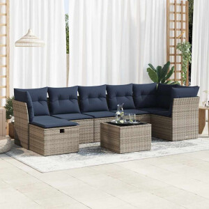 vidaXL 8-delige Loungeset met kussens poly rattan grijs