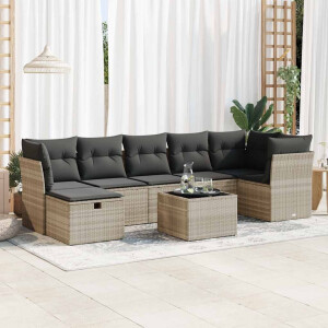 vidaXL 8-delige Loungeset met kussens poly rattan lichtgrijs