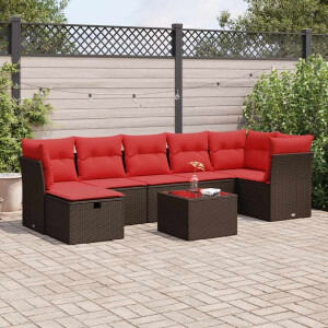 vidaXL 8-delige Loungeset met kussens poly rattan bruin