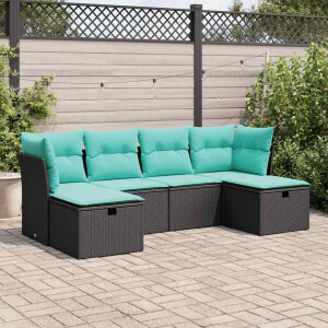 vidaXL 6-delige Loungeset met kussens poly rattan zwart