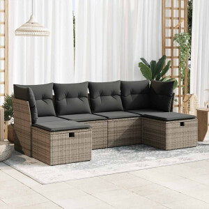 vidaXL 6-delige Loungeset met kussens poly rattan grijs