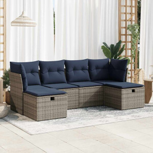 vidaXL 6-delige Loungeset met kussens poly rattan grijs