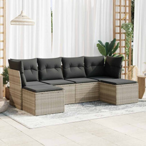 vidaXL 6-delige Loungeset met kussens poly rattan lichtgrijs