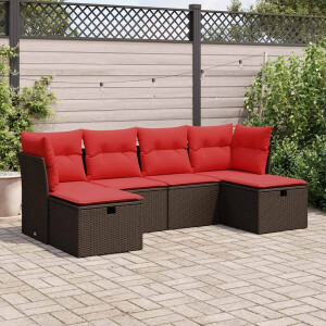 vidaXL 6-delige Loungeset met kussens poly rattan bruin