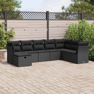 vidaXL 8-delige Loungeset met kussens poly rattan zwart