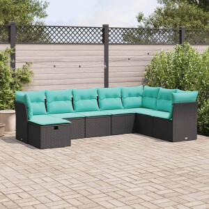 vidaXL 8-delige Loungeset met kussens poly rattan zwart