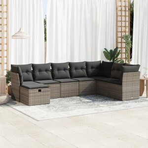 vidaXL 8-delige Loungeset met kussens poly rattan grijs