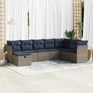 vidaXL 8-delige Loungeset met kussens poly rattan grijs