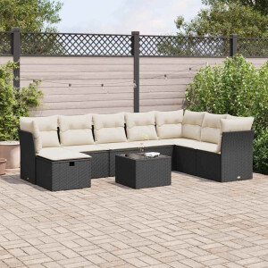 vidaXL 9-delige Loungeset met kussens poly rattan zwart