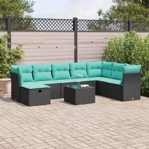 vidaXL 9-delige Loungeset met kussens poly rattan zwart