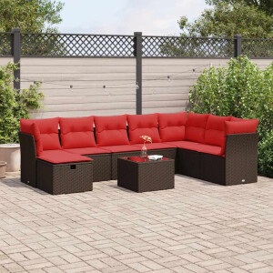 vidaXL 9-delige Loungeset met kussens poly rattan bruin