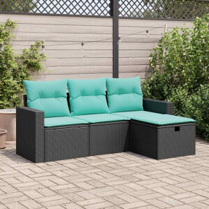 vidaXL 4-delige Loungeset met kussens poly rattan zwart