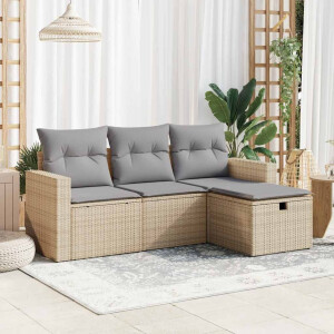vidaXL 4-delige Loungeset met kussens poly rattan beige
