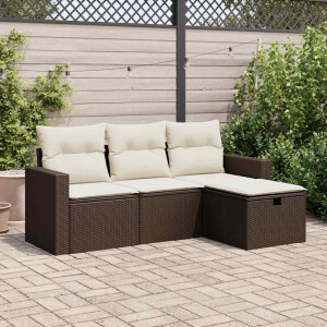 vidaXL 4-delige Loungeset met kussens poly rattan bruin