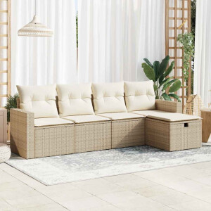 vidaXL 5-delige Loungeset met kussens poly rattan beige