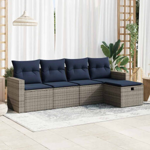 vidaXL 5-delige Loungeset met kussens poly rattan grijs