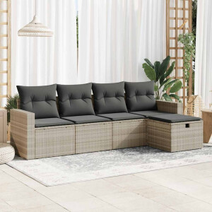 vidaXL 5-delige Loungeset met kussens poly rattan lichtgrijs