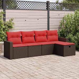 vidaXL 5-delige Loungeset met kussens poly rattan bruin