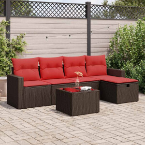 vidaXL 6-delige Loungeset met kussens poly rattan bruin