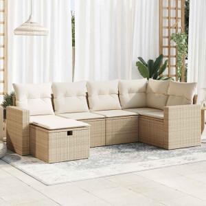 vidaXL 6-delige Loungeset met kussens poly rattan beige