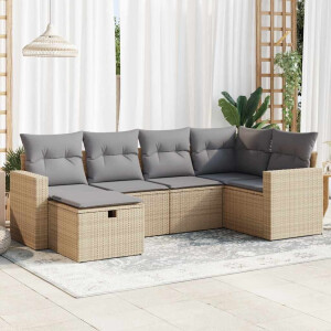 vidaXL 6-delige Loungeset met kussens poly rattan beige