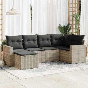vidaXL 6-delige Loungeset met kussens poly rattan lichtgrijs