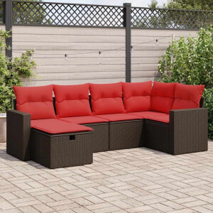 vidaXL 6-delige Loungeset met kussens poly rattan bruin