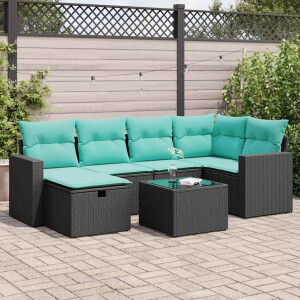 vidaXL 7-delige Loungeset met kussens poly rattan zwart