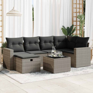 vidaXL 7-delige Loungeset met kussens poly rattan grijs