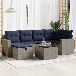 vidaXL 7-delige Loungeset met kussens poly rattan grijs