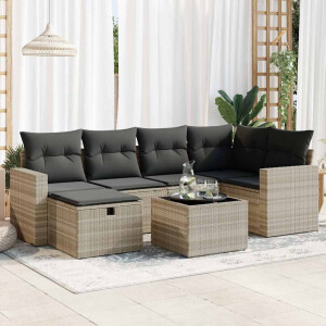 vidaXL 7-delige Loungeset met kussens poly rattan lichtgrijs