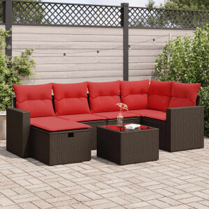 vidaXL 7-delige Loungeset met kussens poly rattan bruin