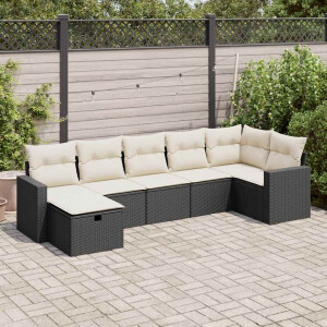 vidaXL 7-delige Loungeset met kussens poly rattan zwart