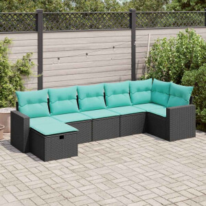vidaXL 7-delige Loungeset met kussens poly rattan zwart