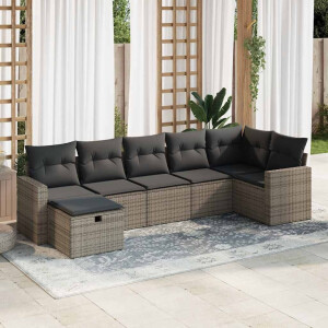 vidaXL 7-delige Loungeset met kussens poly rattan grijs