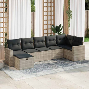 vidaXL 7-delige Loungeset met kussens poly rattan lichtgrijs