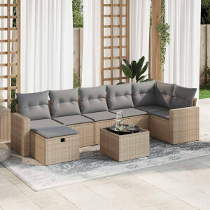 vidaXL 8-delige Loungeset met kussens poly rattan beige