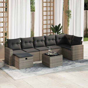 vidaXL 8-delige Loungeset met kussens poly rattan grijs