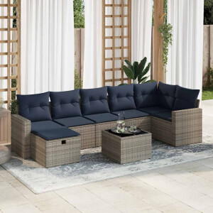 vidaXL 8-delige Loungeset met kussens poly rattan grijs