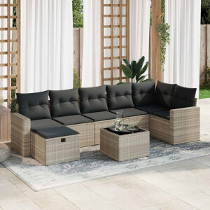 vidaXL 8-delige Loungeset met kussens poly rattan lichtgrijs