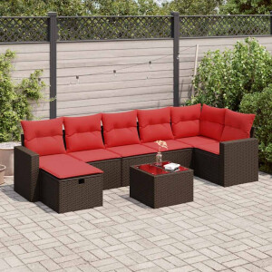 vidaXL 8-delige Loungeset met kussens poly rattan bruin