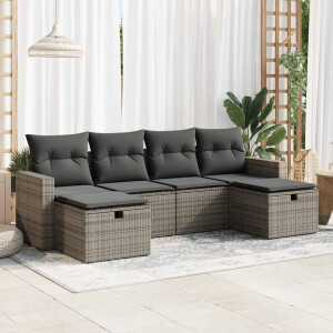 vidaXL 6-delige Loungeset met kussens poly rattan grijs