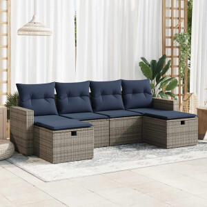 vidaXL 6-delige Loungeset met kussens poly rattan grijs