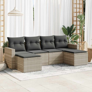 vidaXL 6-delige Loungeset met kussens poly rattan lichtgrijs