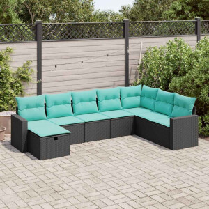 vidaXL 8-delige Loungeset met kussens poly rattan zwart